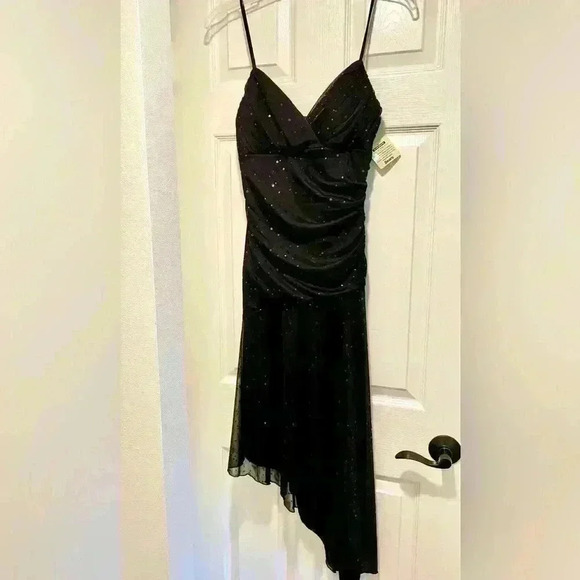 Womens Vintage Black Cocktail High Low Dress Sequin‎ Sears size 6 new with tags - Picture 1 of 16